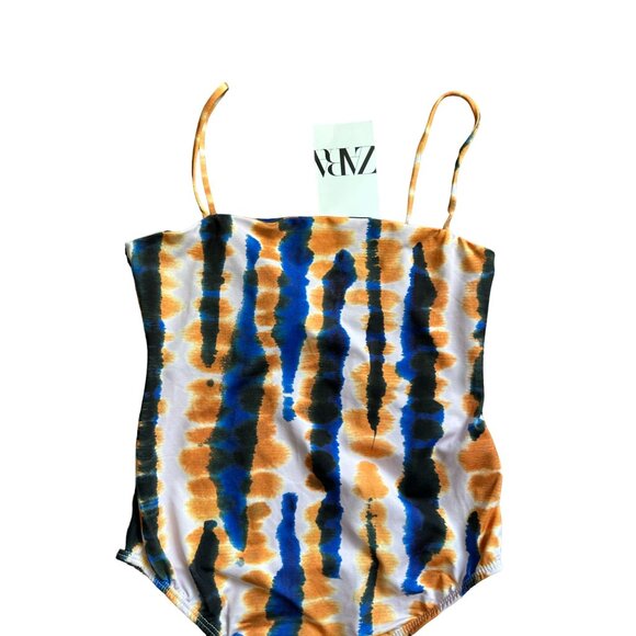 ZARA Tie Dye Blue Orange Bodysuit Size Small NEW NWT - Picture 5 of 8